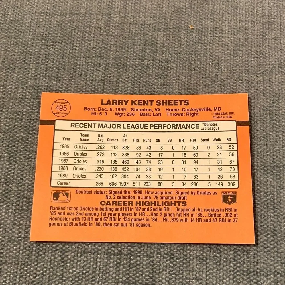 1990 Donruss Baltimore Orioles Baseball Card Trading Card